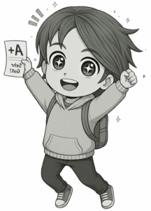 Chibi freut sich über gutes Zeugnis