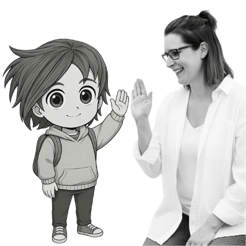 Chibi macht high five mit Uta